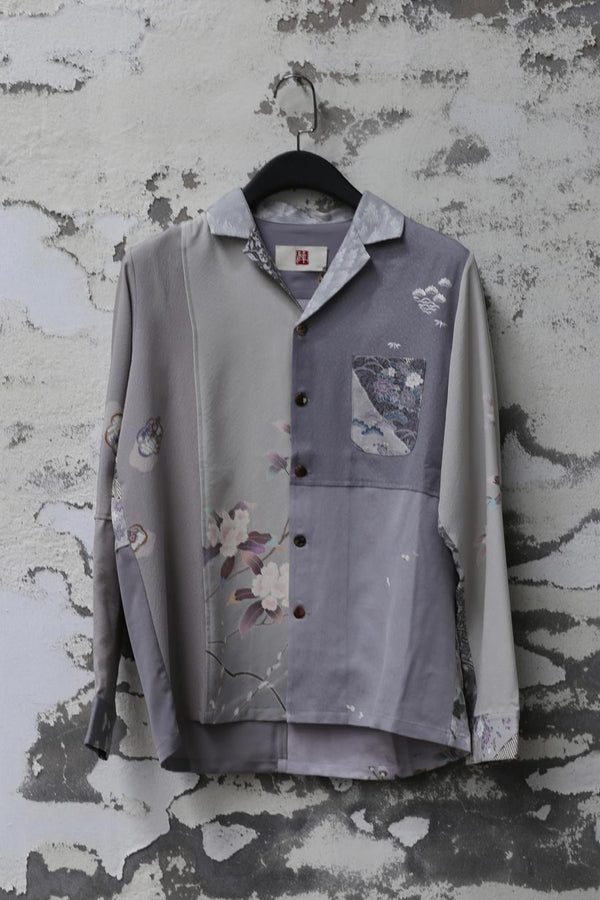 Aviva Jifei Xue Antique fabric silk patchwork handmade kimono long-sleeved shirt series collection AJX-W22-KPLS-GRY PAJX2 3